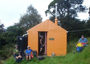 John Dobbs, Sue Martin, Matt Green and Murray White at Hinerua Hut