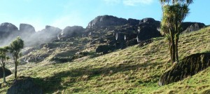 The rock outcrops on the tops