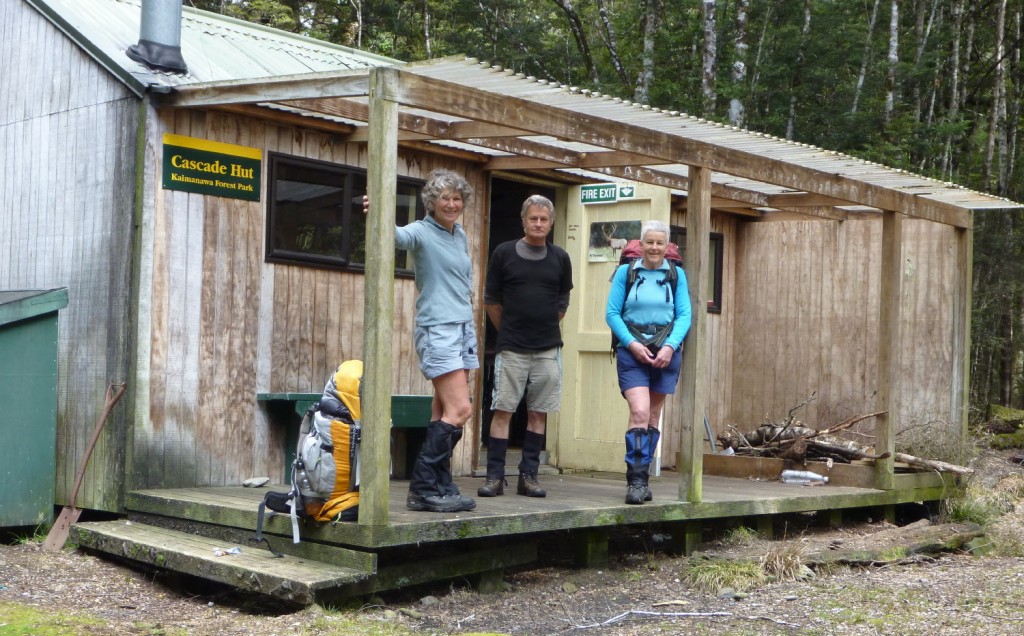 The lucky three, on arrival at Cascade Hut in the early afternoon