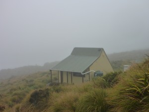 Longview Hut appears in the rain
