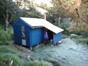 Waikamaka Hut, and the frosty morning