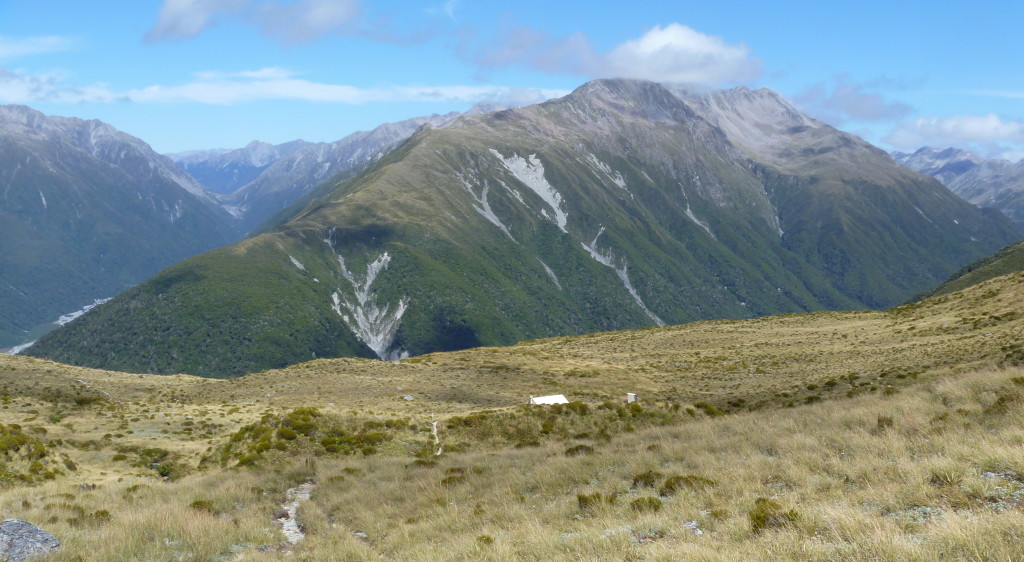 The Caroll Hut, with views to the valley floor
